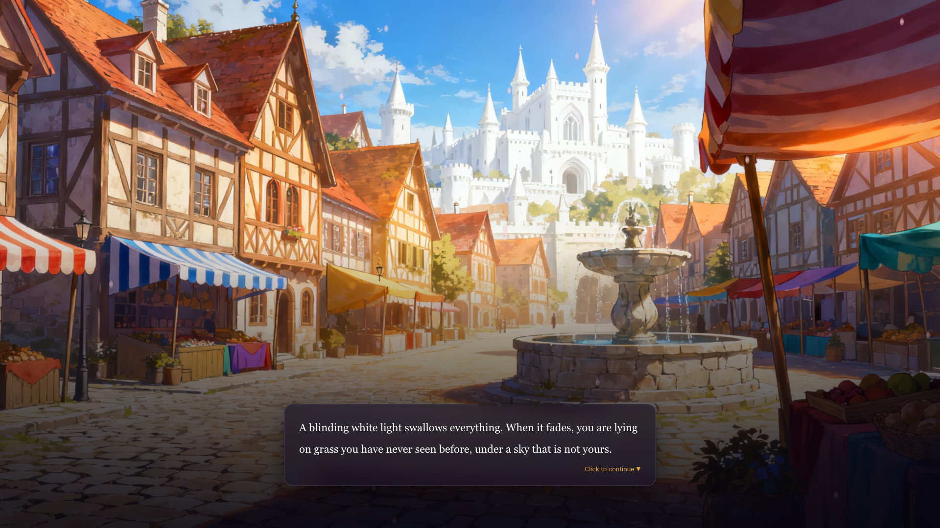 Same-run opening premise where the player wakes in an unfamiliar world after a blinding light.