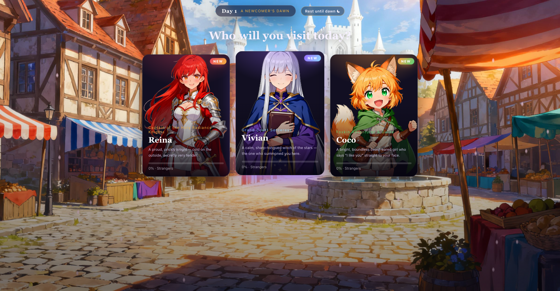 Same-run choice screen offering character-specific encounters with Reina, Vivian, and Coco.