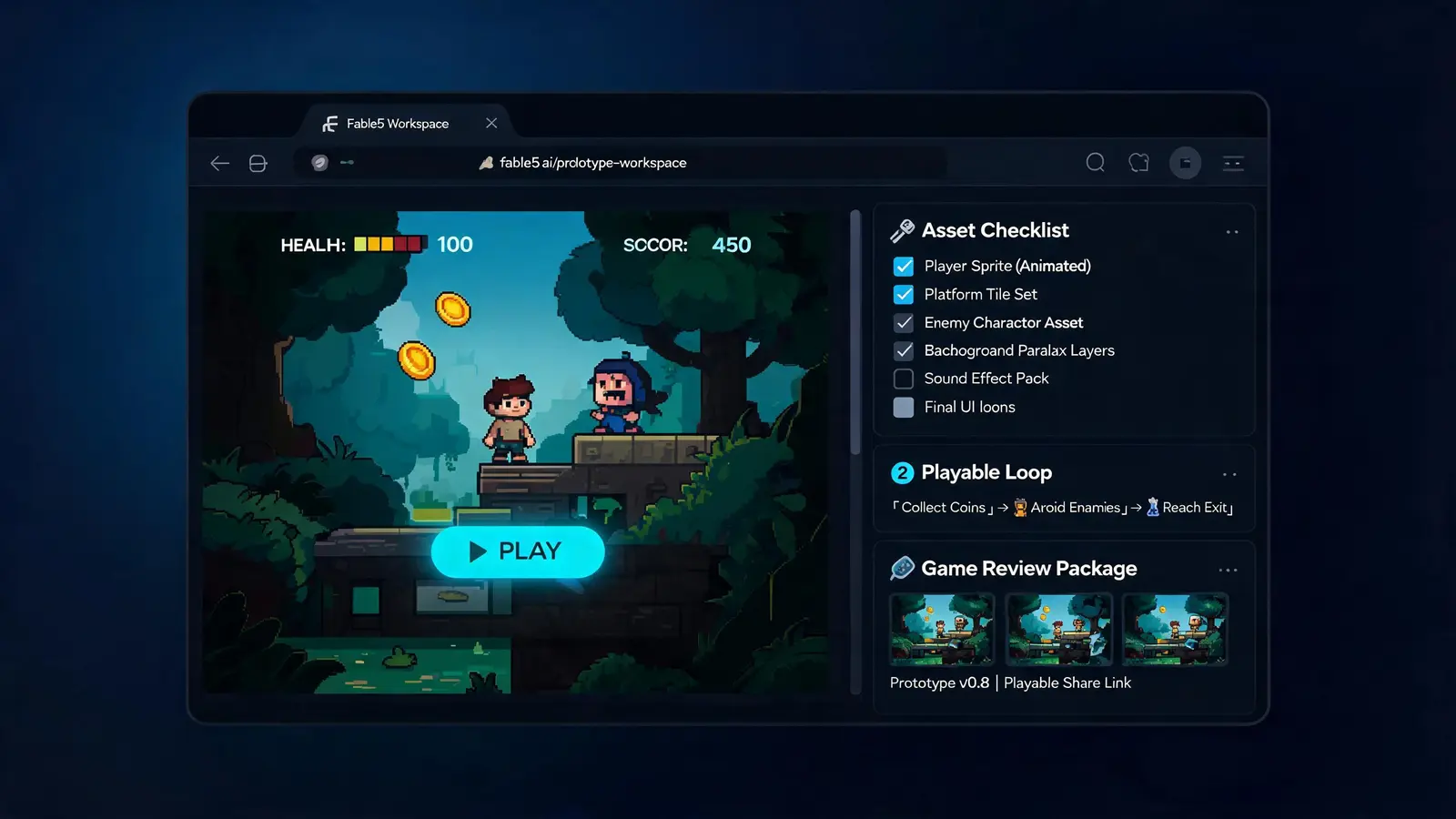 Generated preview image for Fable5 Competitor for Game Prototypes showing a concrete playable game workflow and reviewable output.