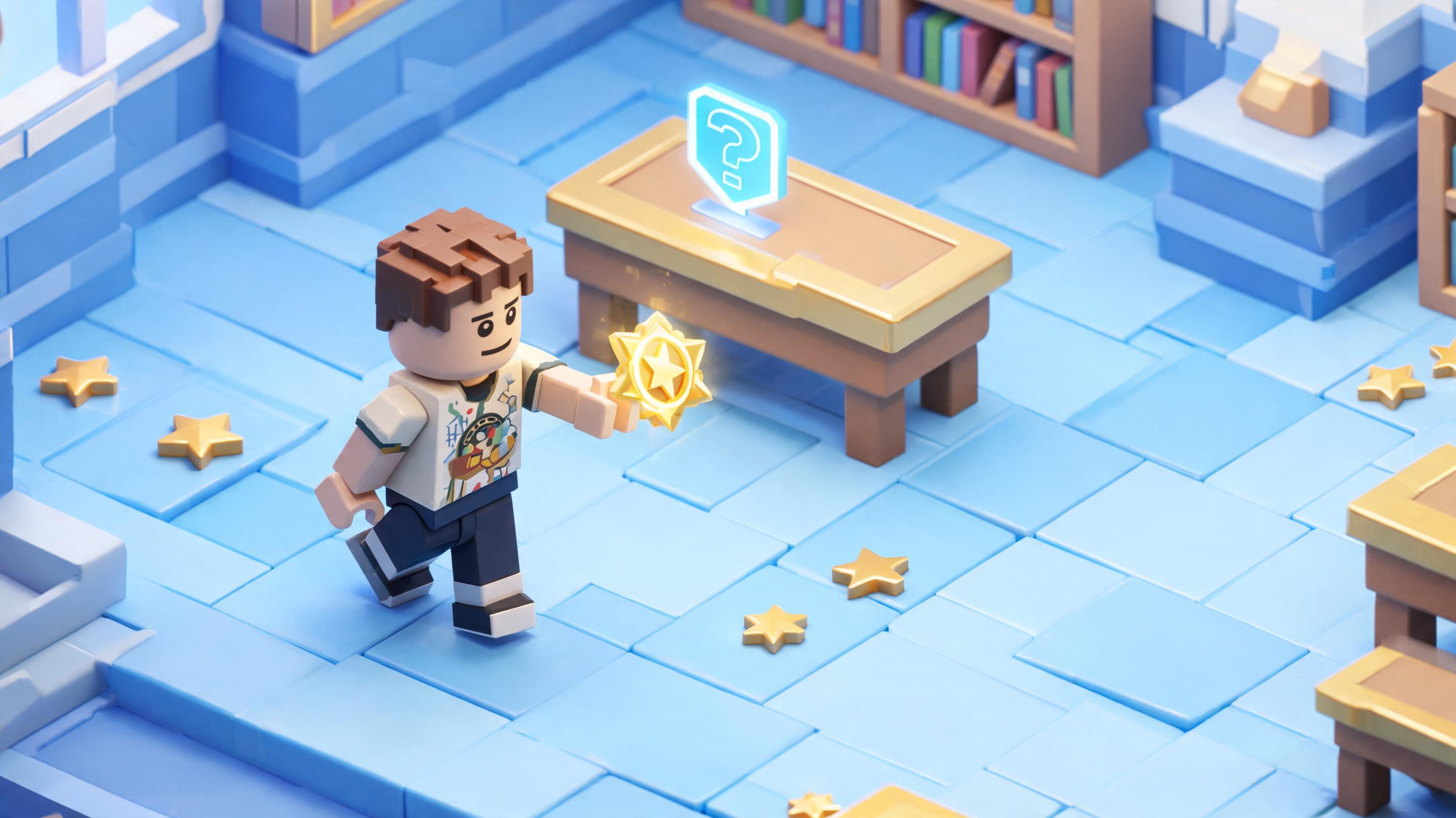 Kids AI Game Maker Workflow hero plan kidsRoblox-012: quiz quest with badge reward for coding camp instructors with visible first action and browser-playable outcome.