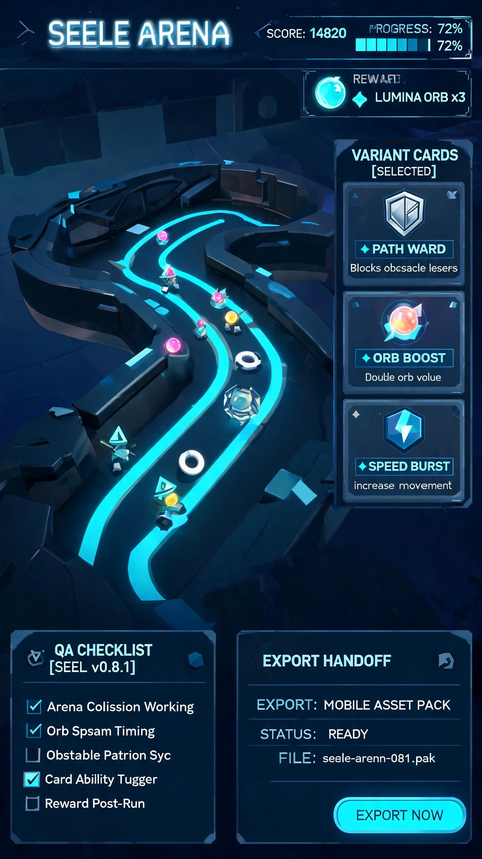 Generated playable preview for gpt56-game-asset-handoff-package-mobile-game-studios: playable game asset handoff package with sprites, UI states, QA notes, and export evidence.
