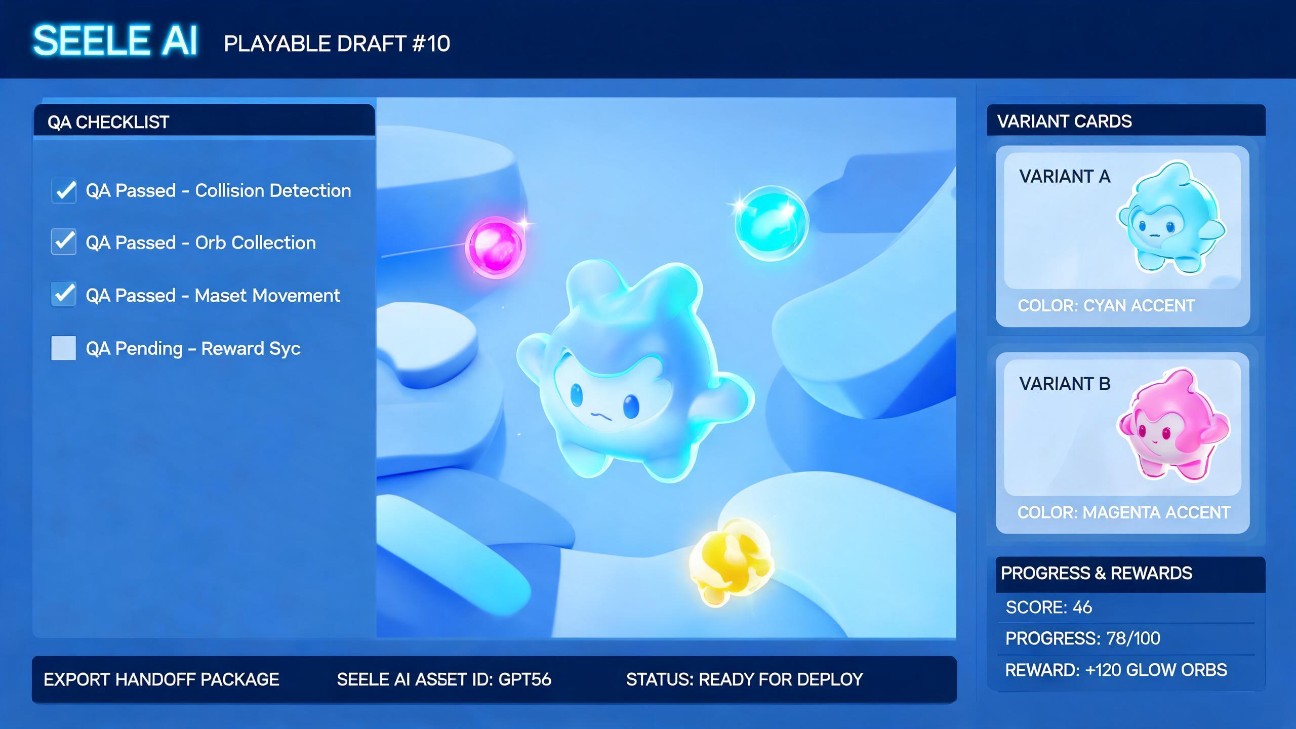 Generated playable preview for gpt56-game-asset-handoff-package-performance-marketers: playable game asset handoff package with sprites, UI states, QA notes, and export evidence.
