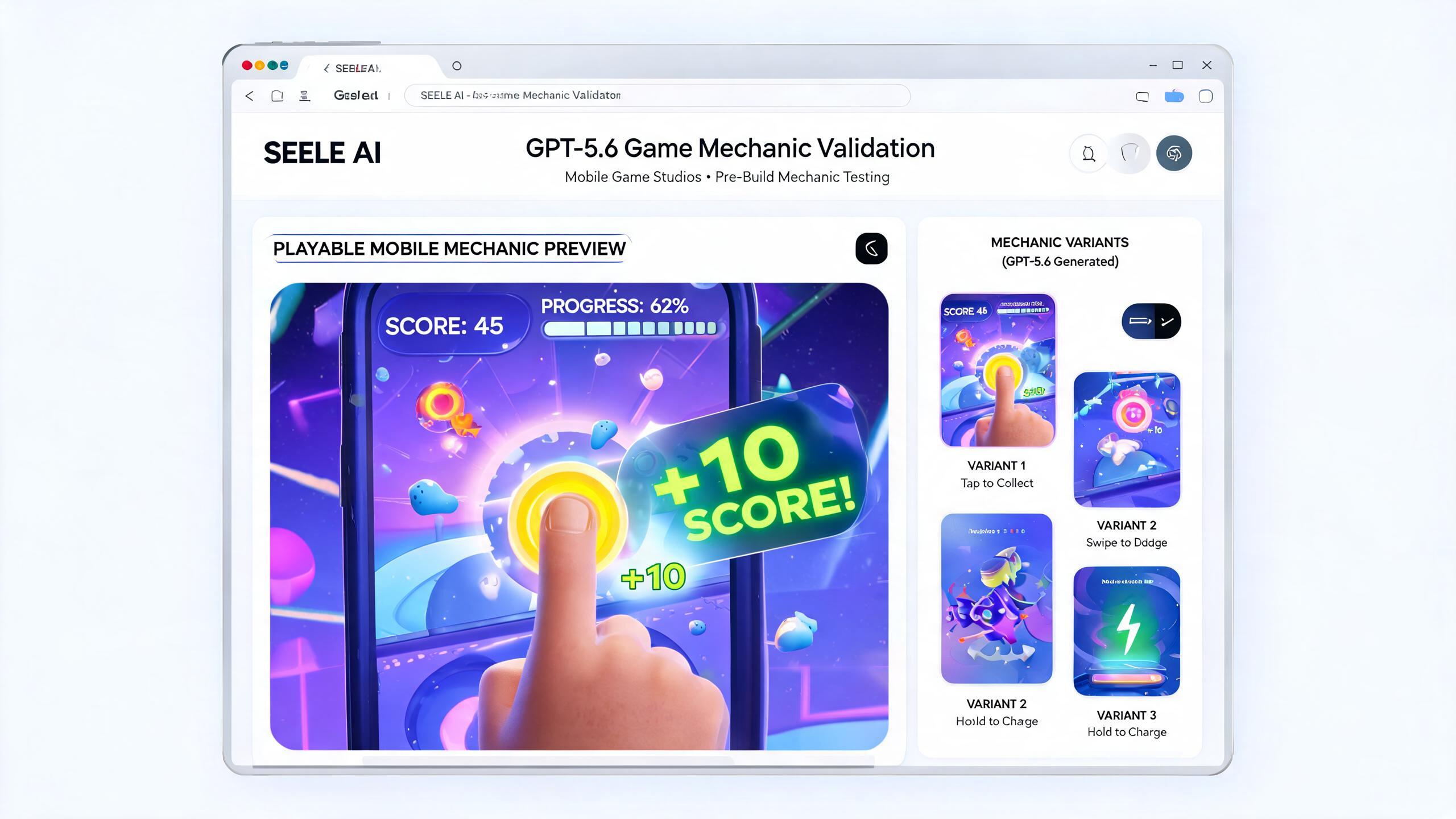 Generated playable preview for gpt56-game-mechanic-validation-mobile-game-studios: browser prototype validation scene showing controls, obstacles, success state, and QA proof.