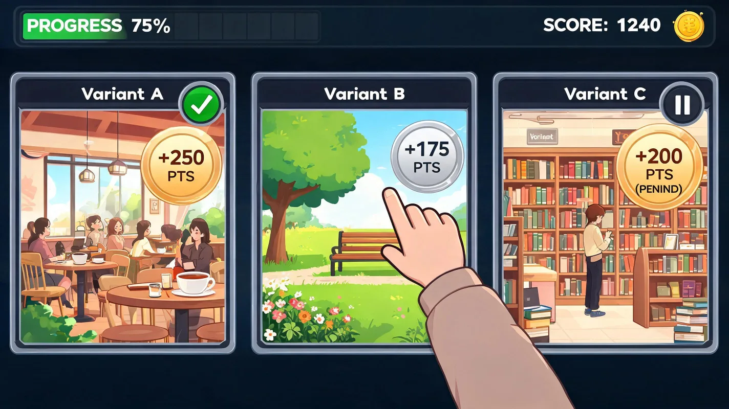 AI-generated playable ad variants evidence image showing distinct creative angles and reward states.