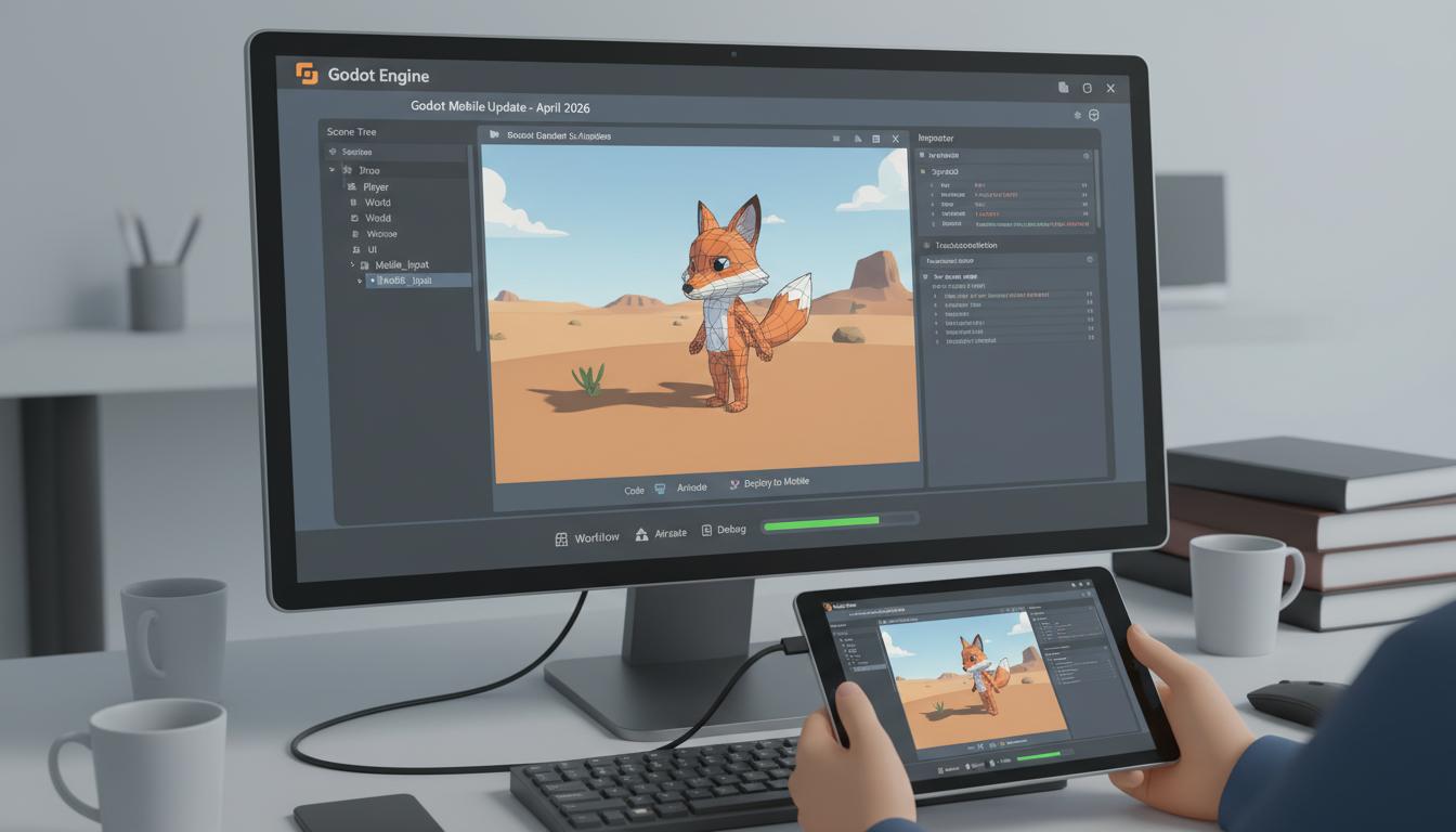 Editorial illustration for Godot Mobile update — April 2026
