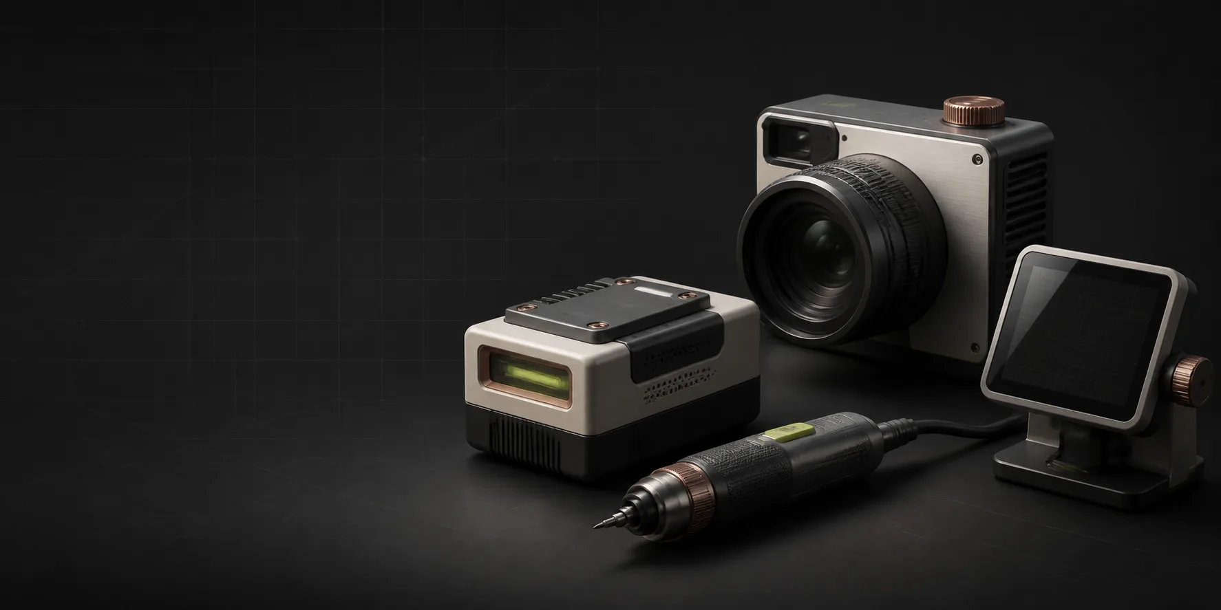 Editorial 3D still life of electronics and machine assets