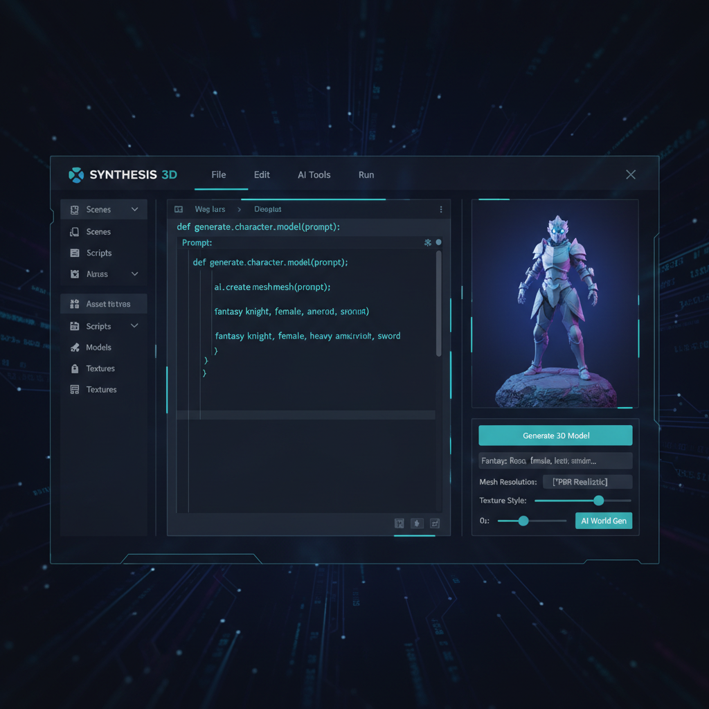 AI 3D game maker interface with code generation