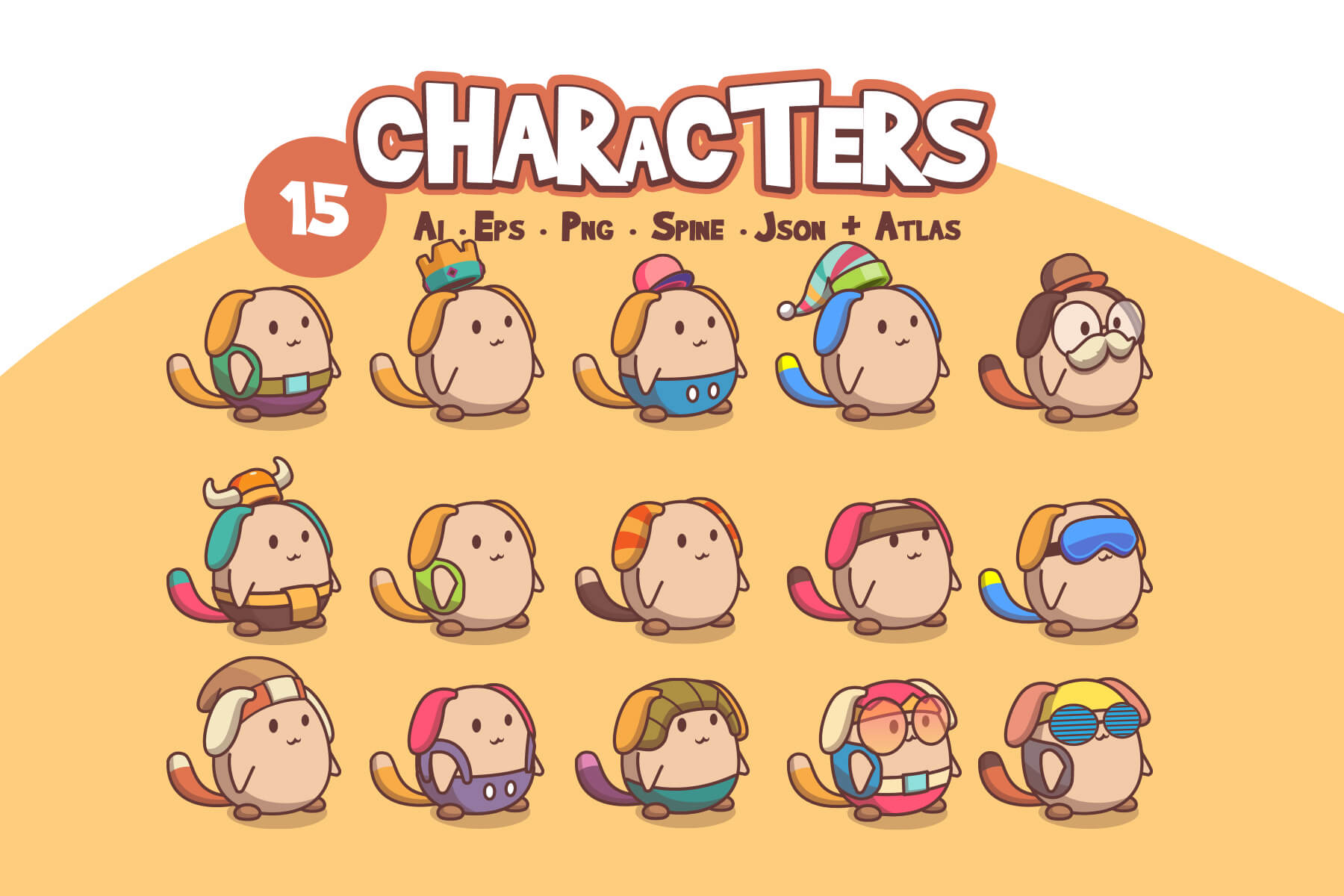 Cute monster character sprite sheet showing various expressions and animations