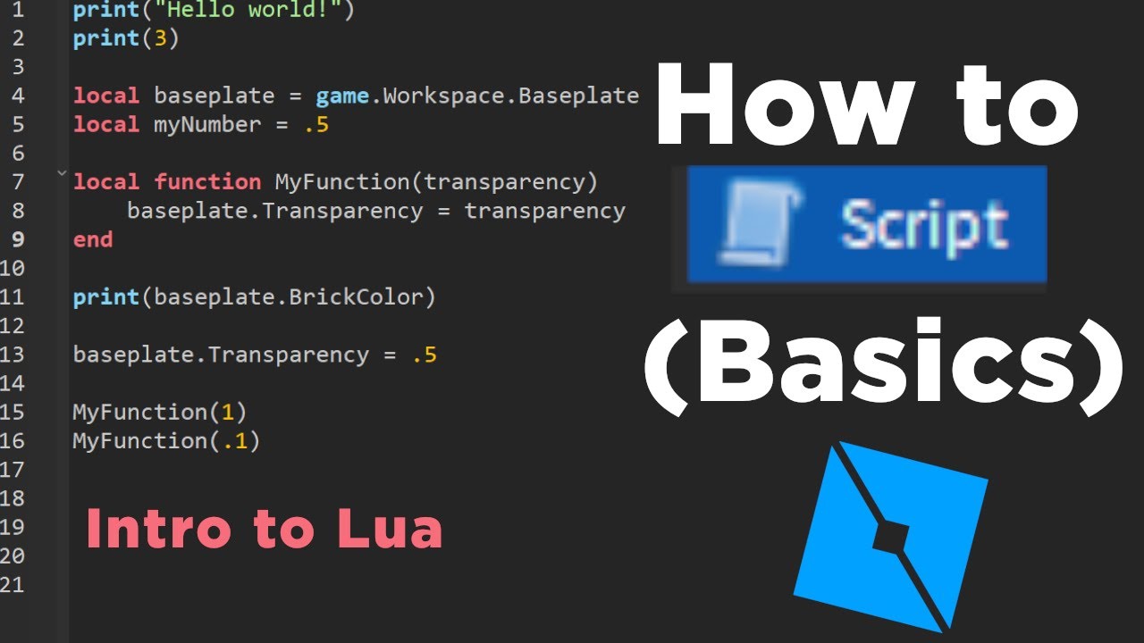 Lua scripting code example in Roblox Studio