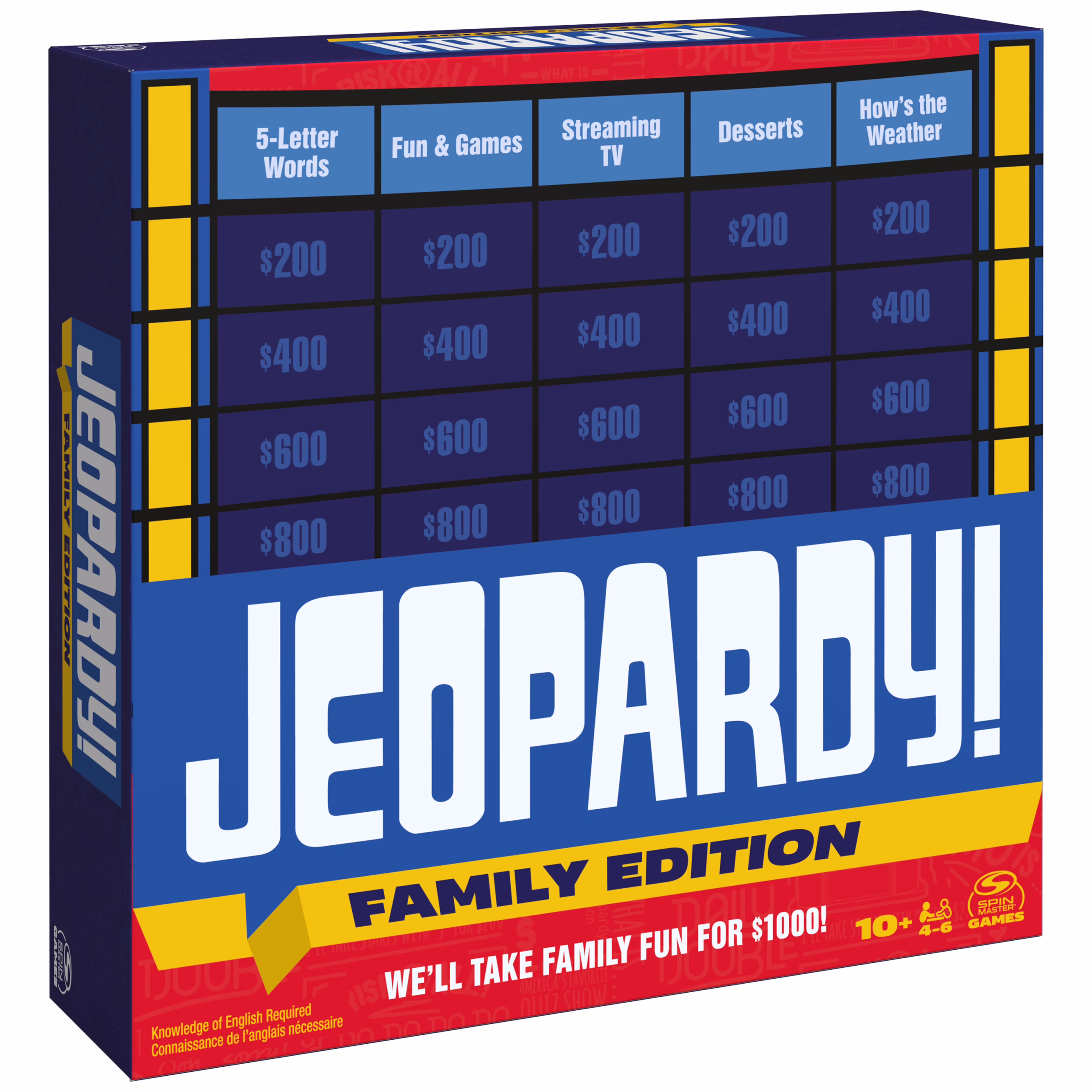 Jeopardy game board with categories and dollar values