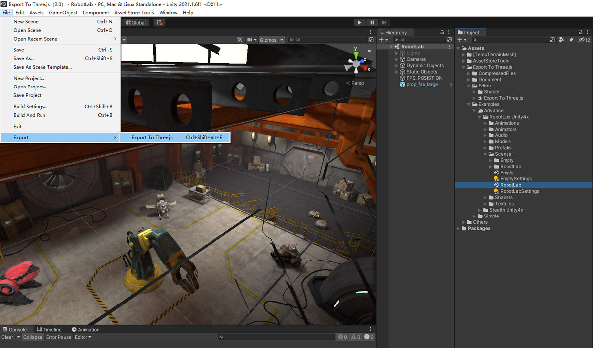 unity three.js export for interactive story games