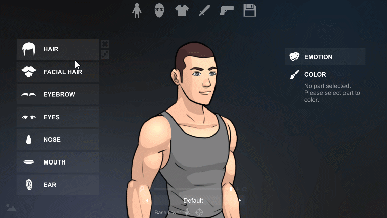 Character creation interface showing real-time customization