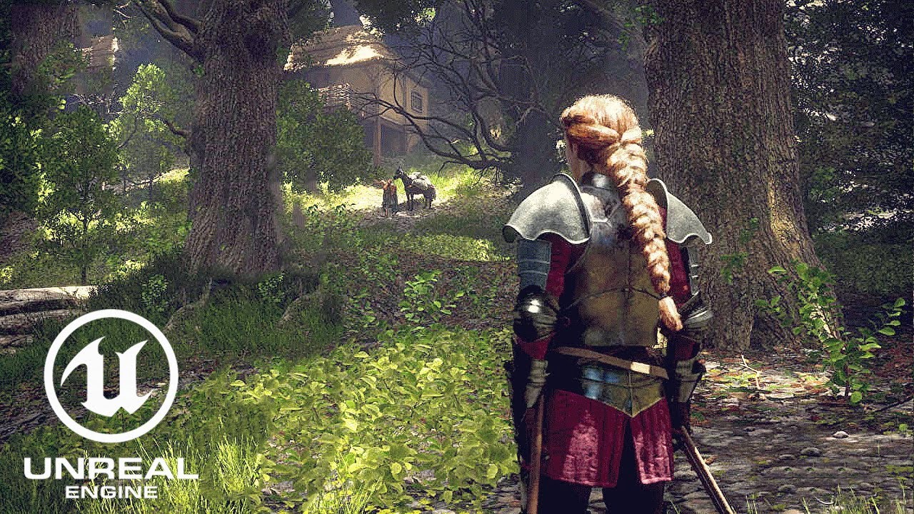 Armored warrior in lush forest