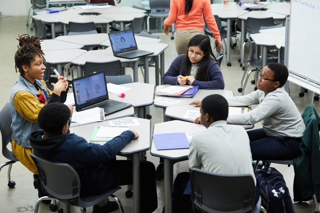 Students using AI tools in classroom