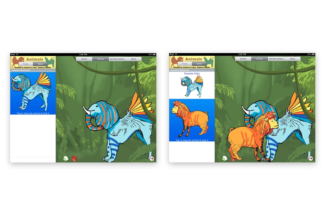 Animal creator game interface