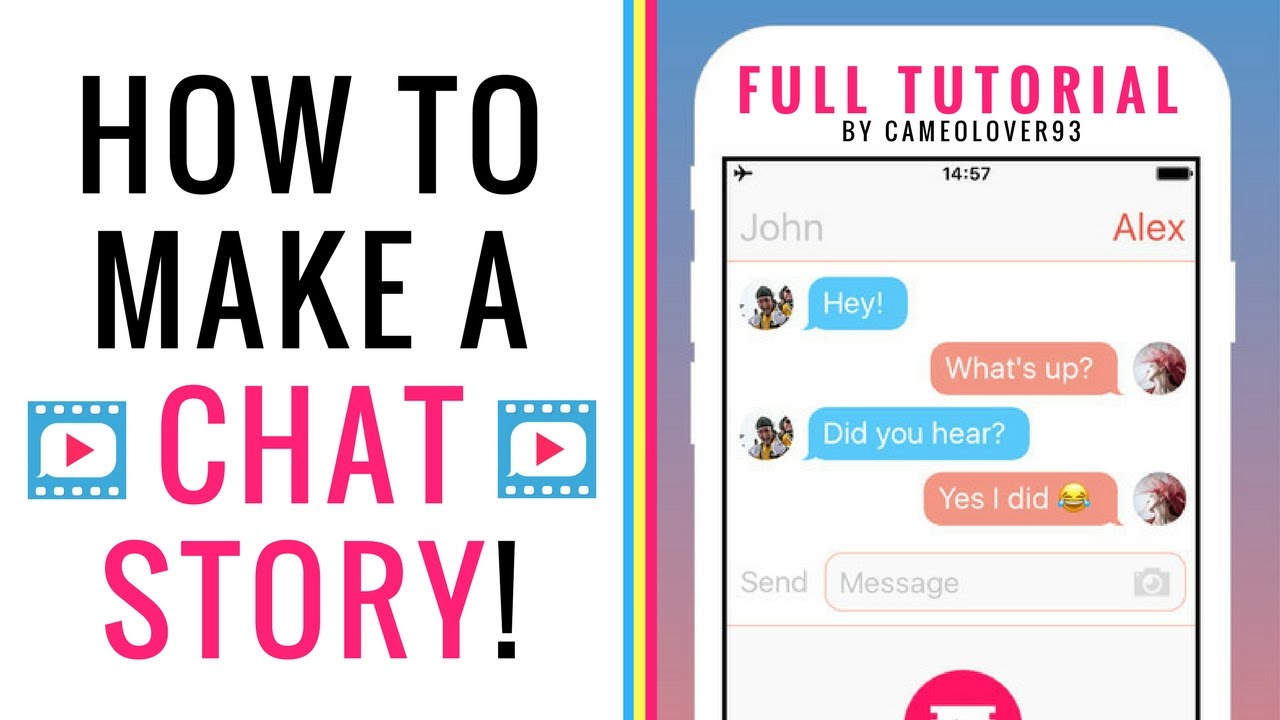 Chat story creation interface showing message bubbles and interactive elements