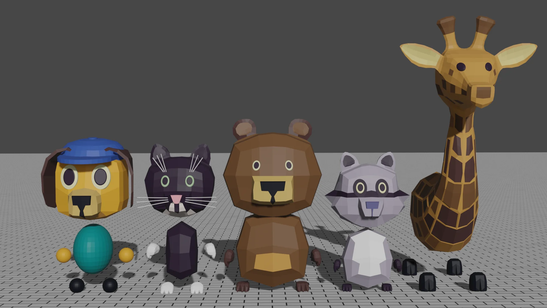 Low-poly animal game characters