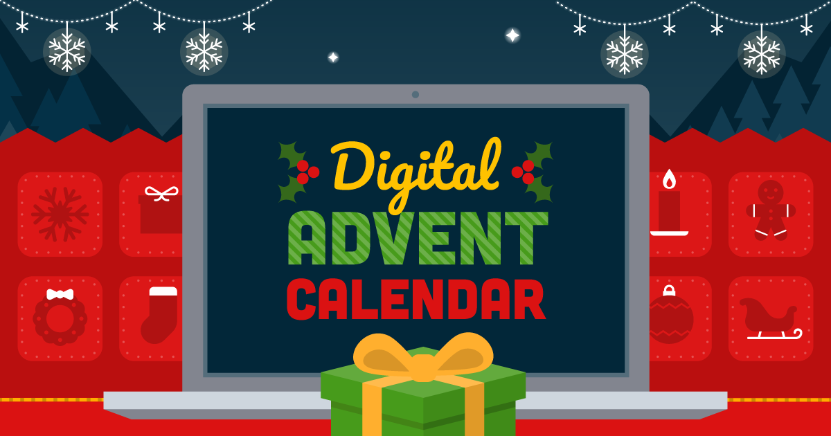 Digital advent calendar with interactive features and numbered doors