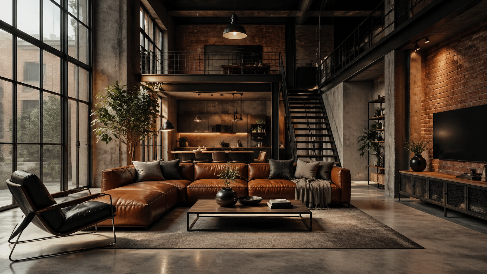 Best AI Industrial Loft Living Rooms Generator: Create Stunning Industrial Loft Living Rooms in Seconds example 1