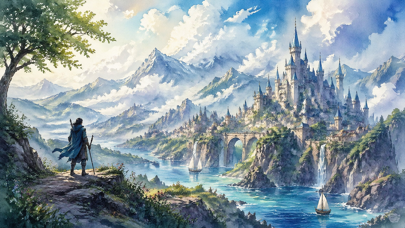 Best AI Watercolor Fantasy Landscapes Generator: Create Stunning Watercolor Fantasy Landscapes in Seconds example 1