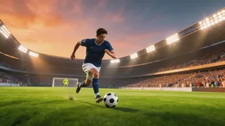 Create a premium desktop wallpaper concept using abstract football motion
