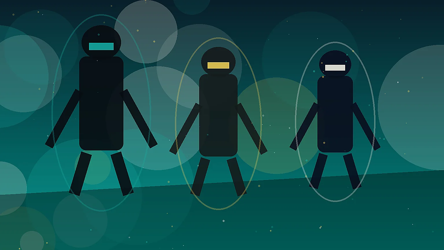 Cinematic game concept art of robot companions