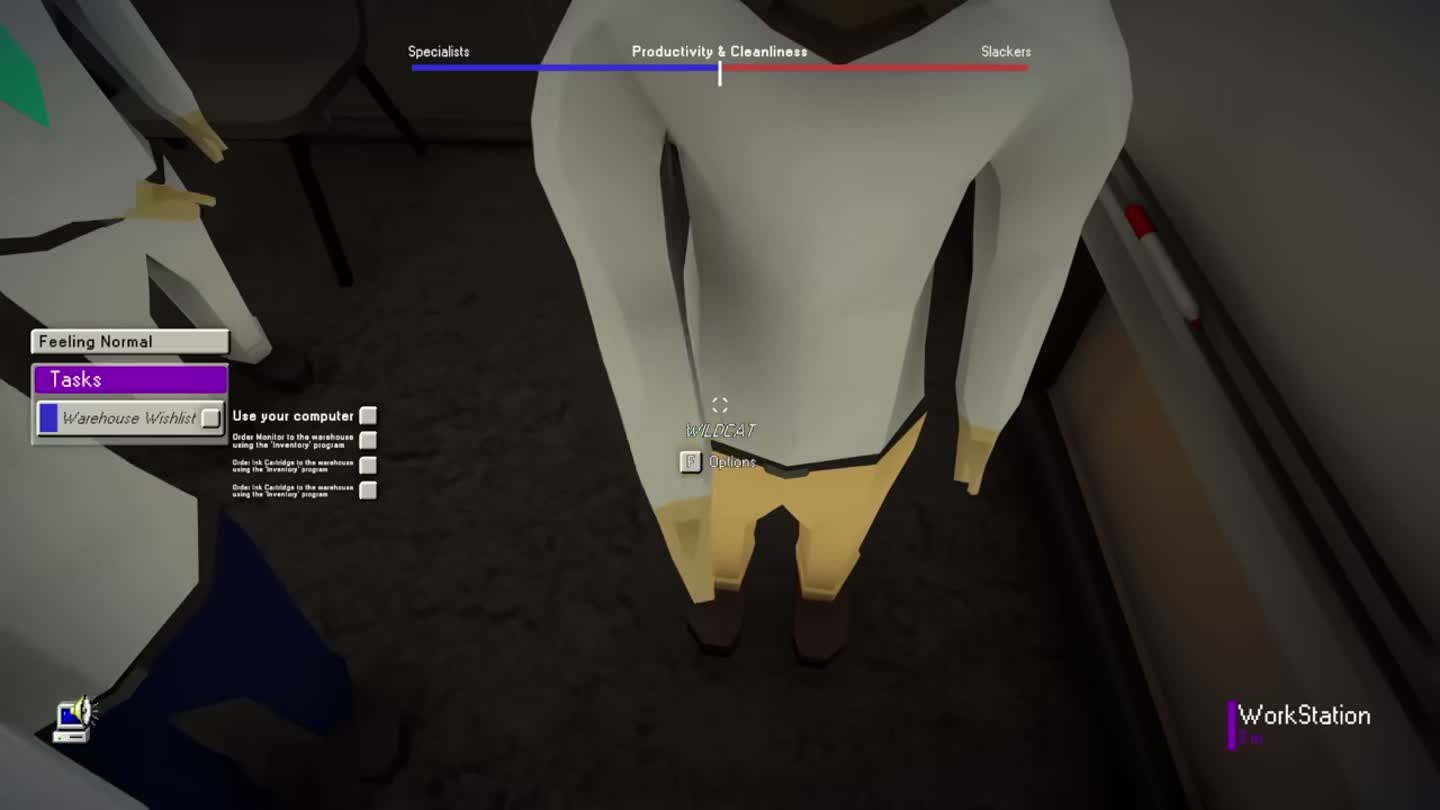 Office hallway confrontation scene from a comedic workplace game reference