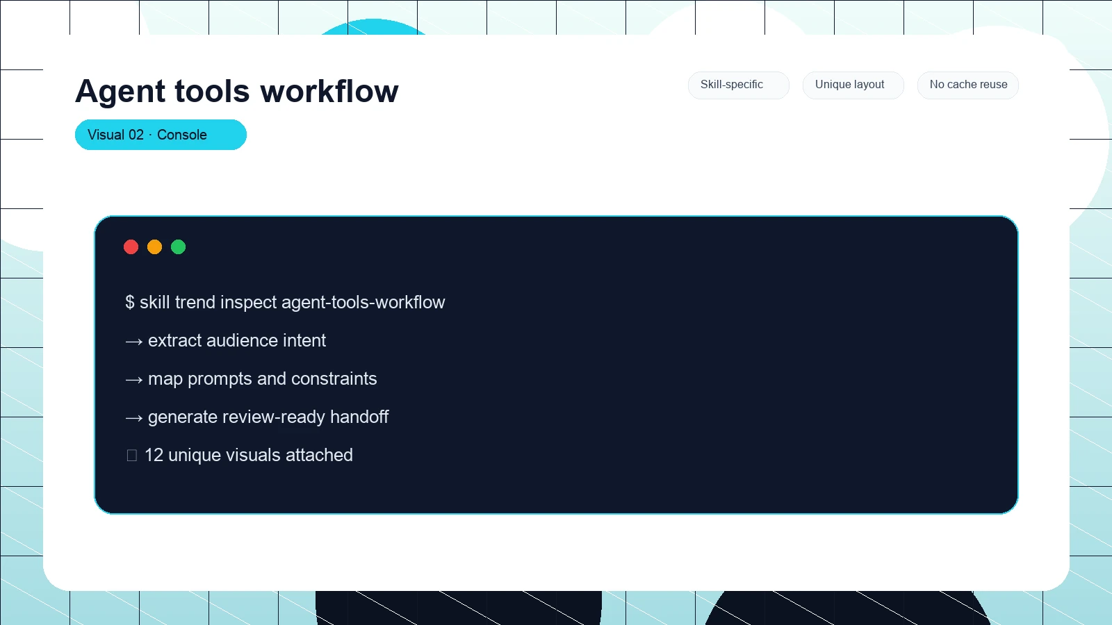 Agent tools workflow distinct visual 2