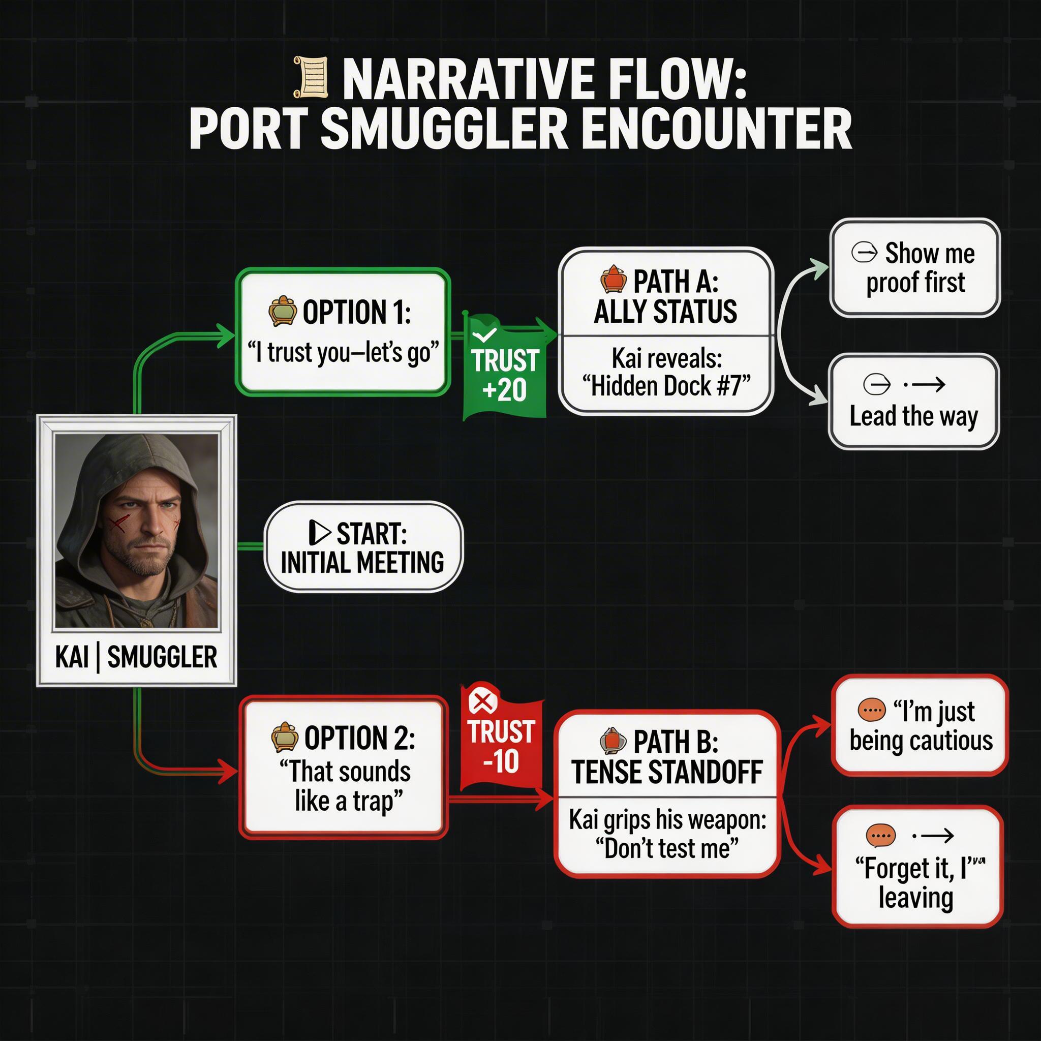 Branching Dialogue Generator AI for Interactive Story Systems example output and workflow preview