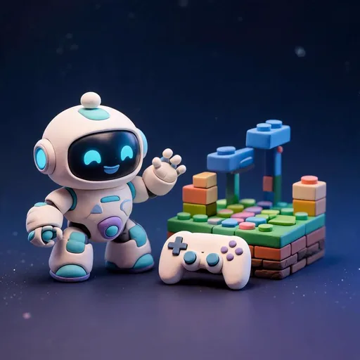 Game development 3D asset preview with a mech prop, material panels, and an editing workspace