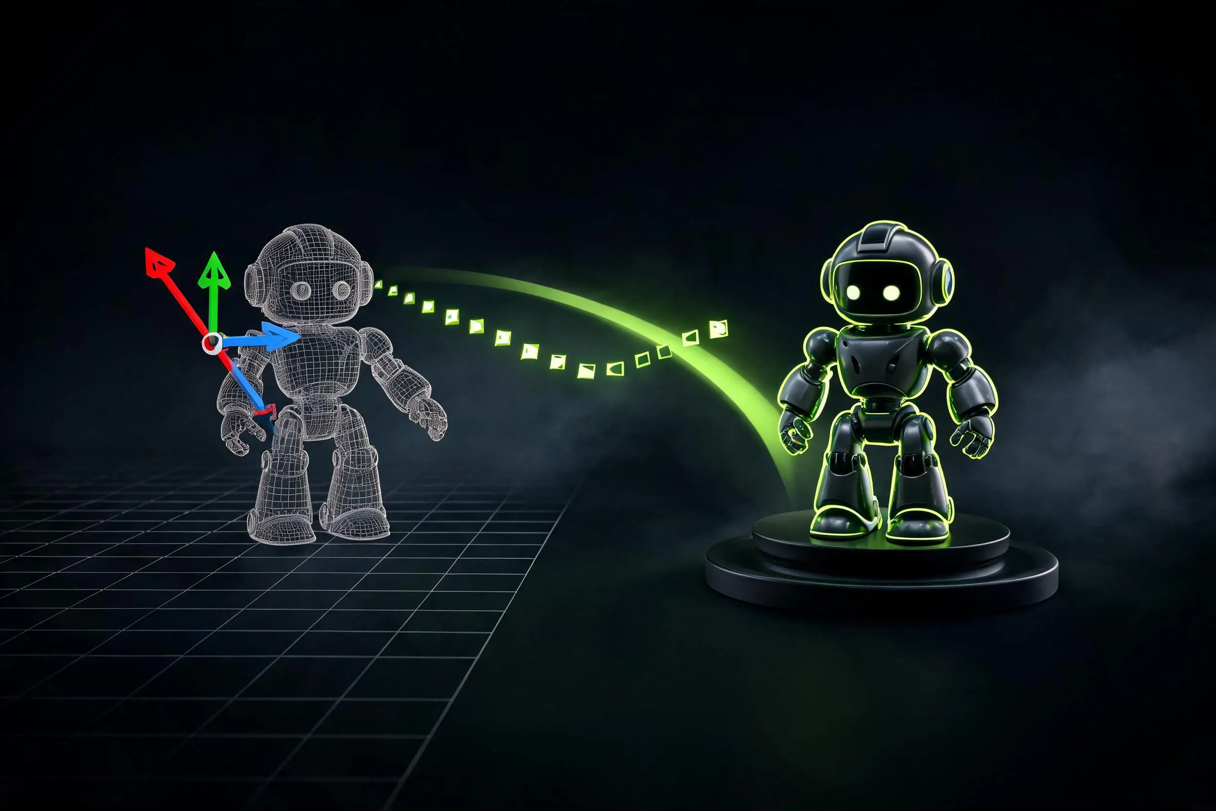 Rigging and animation preparation showing character bone nodes, IK controls, and pose checks